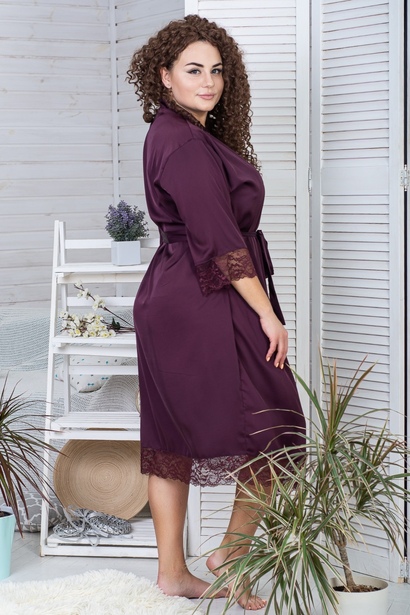 Халат мереживний plus size Х501 Сливовий
