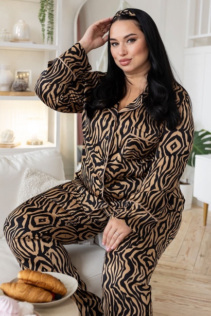 Шовкова брючна піжама XXL+ П600 Зебра беж